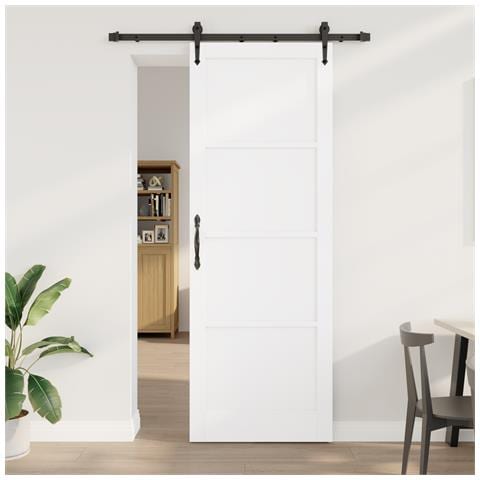 Porta Scorrevole con Set Hardware 'ORKDAL'Bianco Legno Massello di Pino - Foto 2
