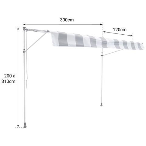 Tenda Da Balcone Chene 3 × 1,2 M - Tessuto A Righe Bianco /grigio E Telaio Bianco - Foto 2