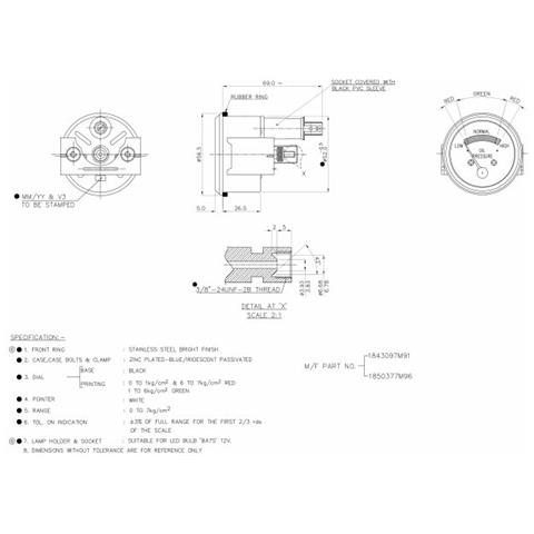 Manometro Olio Motore Analogico 0-7bar Filettatura 3/8 Unf - Foto 3