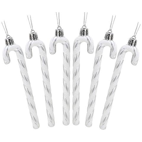 Set Di 6 Ornamenti Natalizi A Forma Di Bastoncino Di Zucchero - Decorazioni Festive Silver - Foto 1