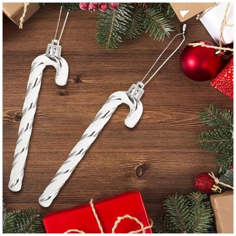 Set Di 6 Ornamenti Natalizi A Forma Di Bastoncino Di Zucchero - Decorazioni Festive Silver - Foto 7