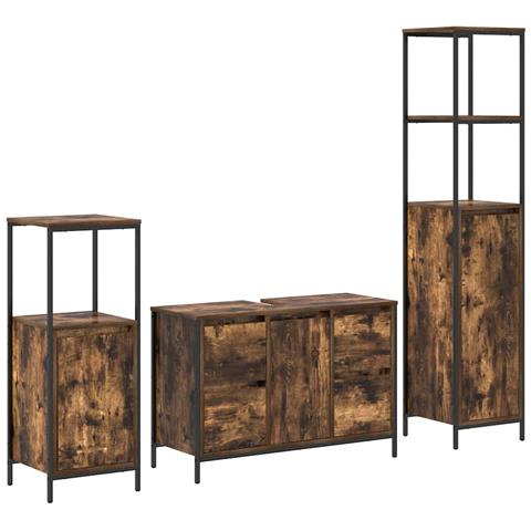 Set di mobili per il bagno 3 pcs Rovere affumicato e Nero - Foto 1