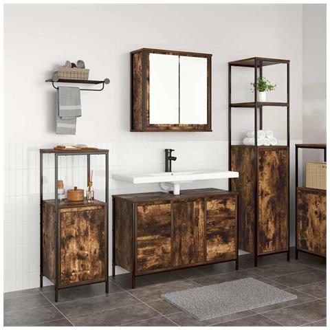 Set di mobili per il bagno 3 pcs Rovere affumicato e Nero - Foto 2