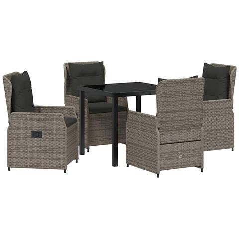 Set da Pranzo per Giardino 5 pcs Grigio polyrattan - Foto 1
