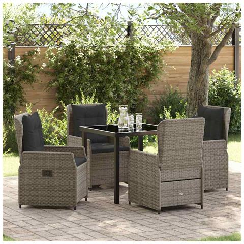 Set da Pranzo per Giardino 5 pcs Grigio polyrattan - Foto 2