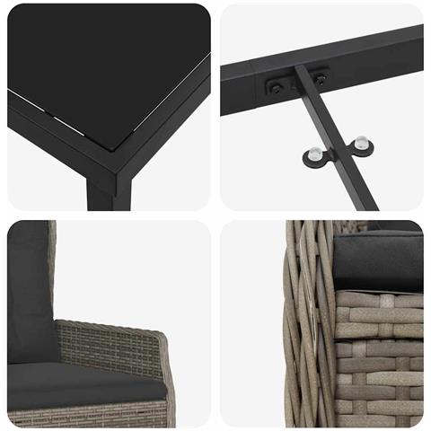 Set da Pranzo per Giardino 5 pcs Grigio polyrattan - Foto 9