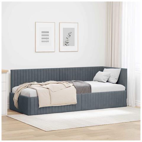 Cornice del letto ad angolo Grigio scuro 80 x 200 cm Velluto - Foto 2