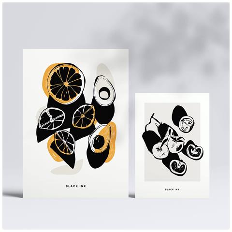 Set Di 6 Stampe Stampe Artistiche E Astratte Per L'interior Design Con Inchiostro Nero A3 & A4 Senza Cornice - Foto 2