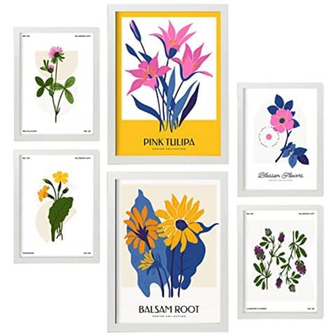 Set Di 6 Stampe Fiori Mazzi Selvatici Stampe Naturali E Botaniche Per L'interior Design A3 & A4 Cornice Bianca - Foto 1