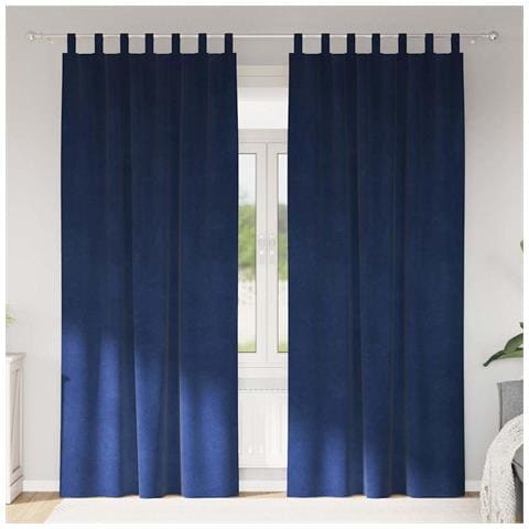 Tende con tende 2 pcs Blu scuro 140 x 260 cm Velluto - Foto 2