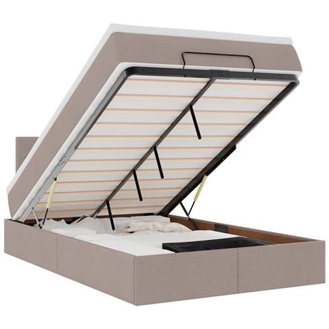 Struttura Letto Pouf con Materasso Tortora 120x190 cm Tessuto - Foto 1