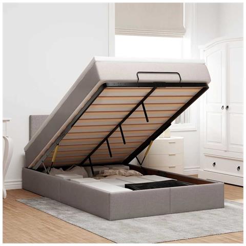 Struttura Letto Pouf con Materasso Tortora 120x190 cm Tessuto - Foto 2