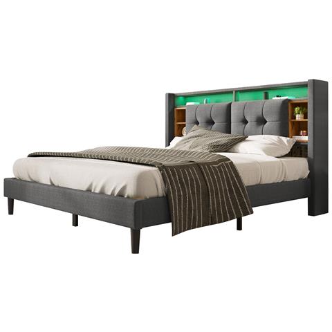 Letto Grigio Con Archiviazione Nella Testata, Porte Usb E Illuminazione Led Integrata - Foto 1