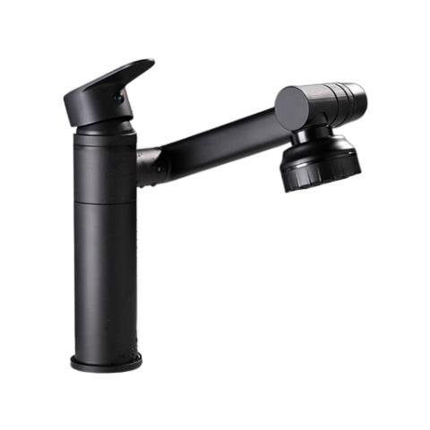 Rubinetto per lavabo da bagno, Blackswan, tipo M331, modello alto, nero opaco, girevole, con 2 modalità e beccuccio mobile, misura 30 cm - Foto 1