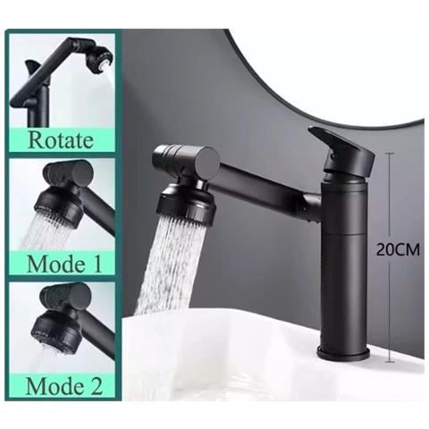 Rubinetto per lavabo da bagno, Blackswan, tipo M331, modello alto, nero opaco, girevole, con 2 modalità e beccuccio mobile, misura 30 cm - Foto 2