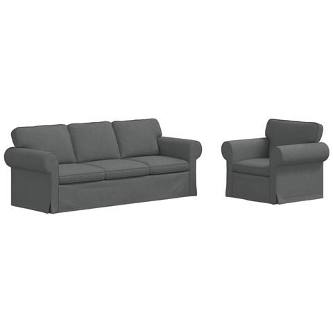 Divano 2 pcs Grigio scuro 215 x 82 x 80 cm Tessuto - Foto 1
