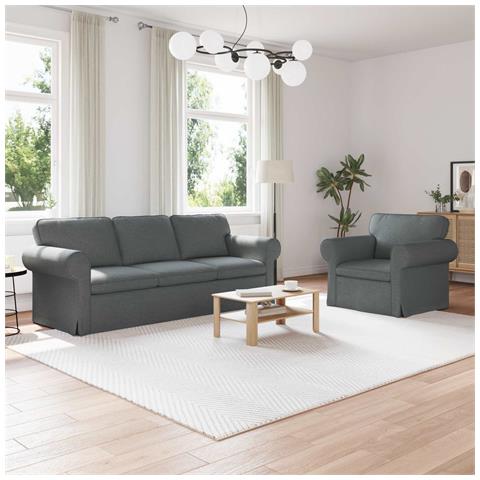 Divano 2 pcs Grigio scuro 215 x 82 x 80 cm Tessuto - Foto 2