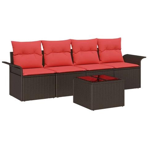Set Divano da Giardino 5 pcs Beige e Rosso polyrattan - Foto 1