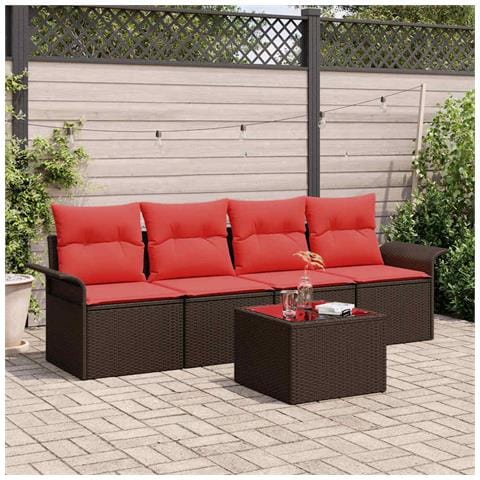 Set Divano da Giardino 5 pcs Beige e Rosso polyrattan - Foto 2