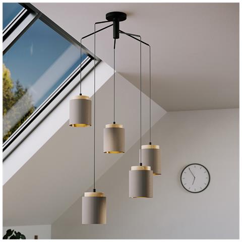 Lampadario Industrial Albariza 5 Luci Metallo Nero E Marrone - Foto 1
