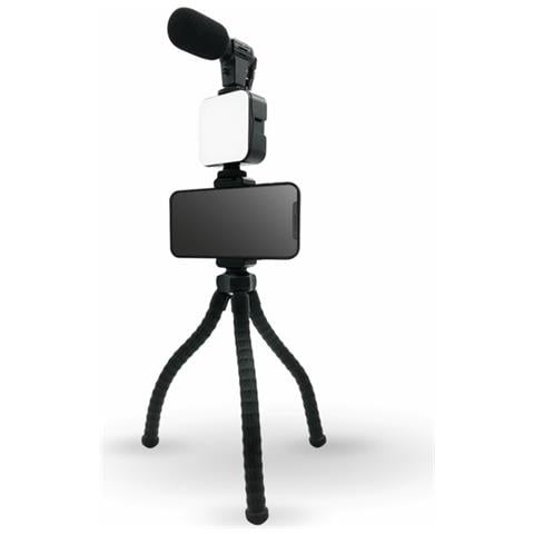 Supporto Vlogging Kit 4 In 1 Per Microfono, Treppiedi Flessible E Led, Nero - Foto 1
