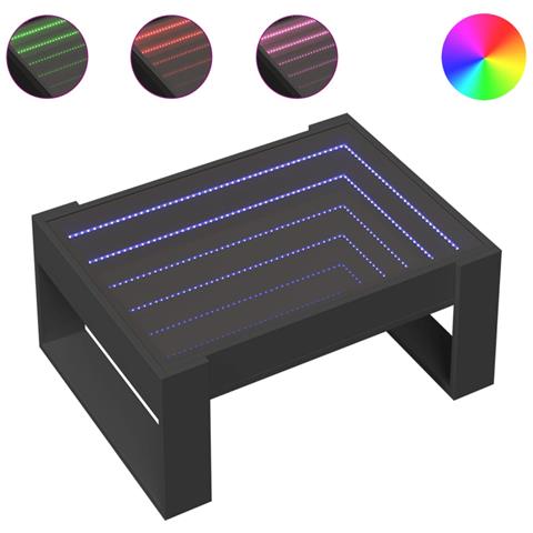 Tavolino Da Salotto Con Led Infinity Nero 70x53x30 Cm - Foto 2