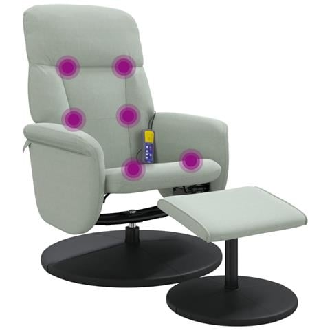 Poltrona Massaggio Reclinante Poggiapiedi Grigio Chiaro Velluto - Foto 1