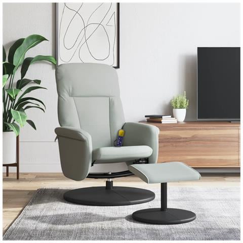 Poltrona Massaggio Reclinante Poggiapiedi Grigio Chiaro Velluto - Foto 8