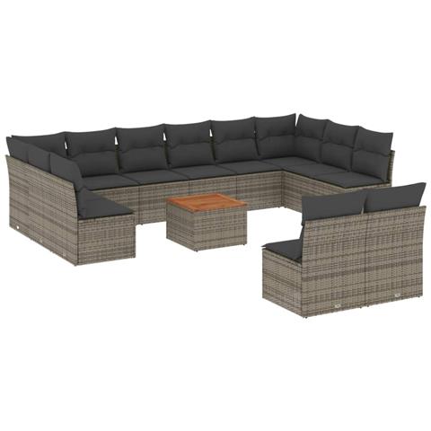 Set Divani da Giardino 13 pz con Cuscini Grigio in Polyrattan - Foto 1