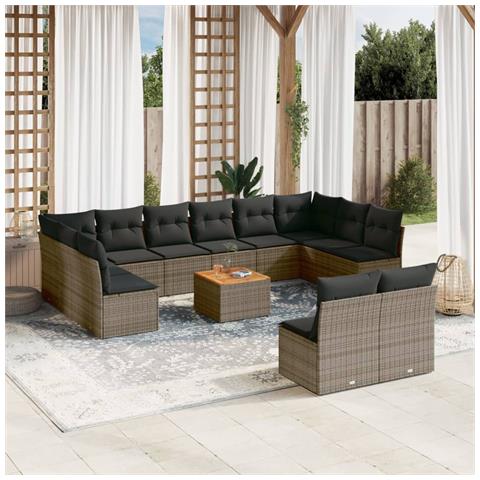 Set Divani da Giardino 13 pz con Cuscini Grigio in Polyrattan - Foto 2