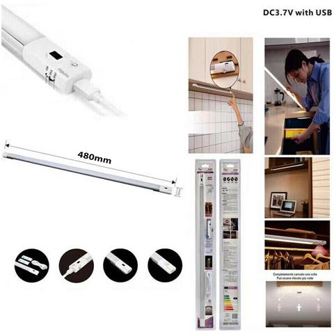Barra A Led Cucina Armadio Luce Calda Sensore Movimento Mano Ricaricabile 48cm - Foto 2
