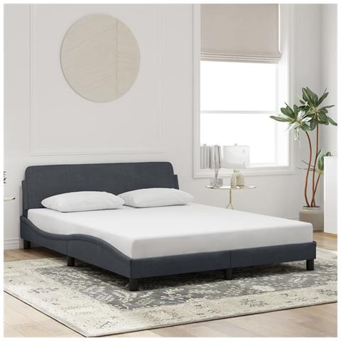 Giroletto Senza Materasso Grigio Scuro 160x200 Cm Velluto - Foto 1