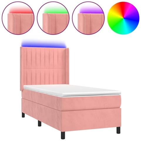 Letto a Molle con Materasso e LED Rosa 80x200 cm in Velluto - Foto 1