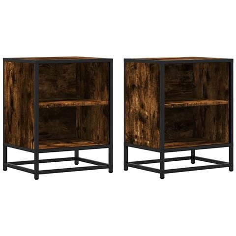 Comodini Rovere Fumo 2 Pz 40x31x50 Cm Legno Multistrato Metallo - Foto 2