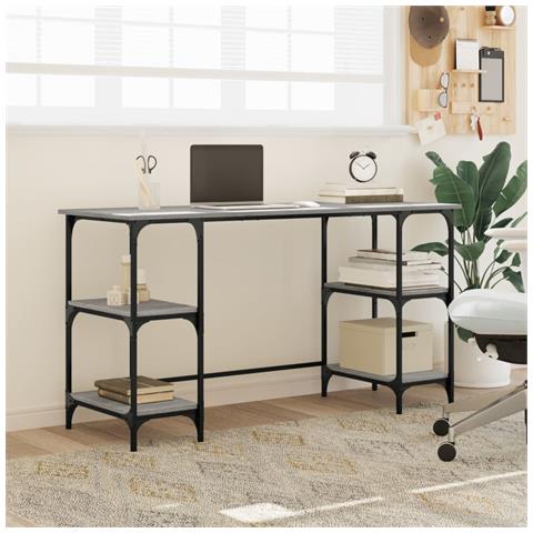 Lusso Casadino -  Scrivania Grigio Sonoma 140x50x75cm Metallo E Legno Multistrato - Foto 2