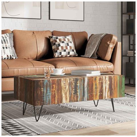 Tavolino Da Salotto In Legno Massello Anticato 100x50x38 Cm - Foto 8