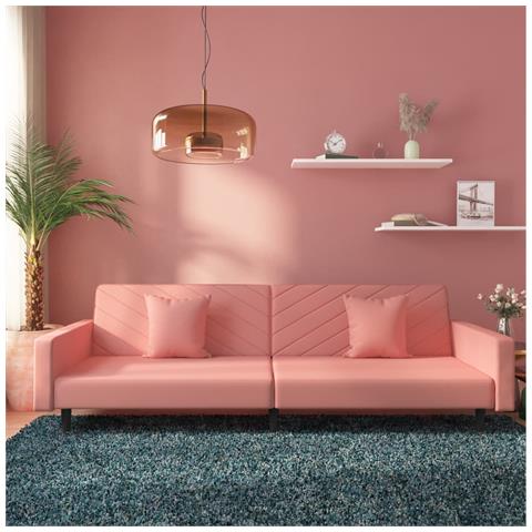 Divano Letto a 2 Posti con 2 Cuscini Rosa in Velluto - Foto 2