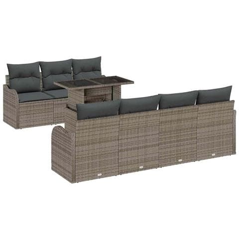 Set Divano da Giardino a 8 Pezzi con Cuscini in Rattan Polietilene Grigio,  Divano da Giardino per 2 Persone con Spazio di Stoccaggio e Cuscini in Rattan Polietilene Grigio - Foto 1