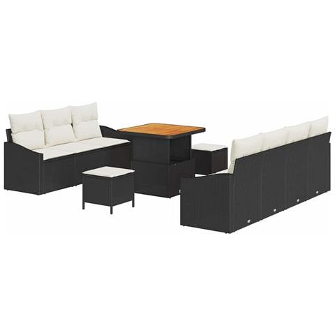 Set Divano Giardino 10 Pezzi Cuscini Nero Rattan Sintetico Acacia, Divano Giardino 2 Posti con Ripostiglio e Cuscini Nero Rattan Sintetico, Set Giardino 3 Pezzi Cuscini Nero Rattan Sintetico Acacia - Foto 1