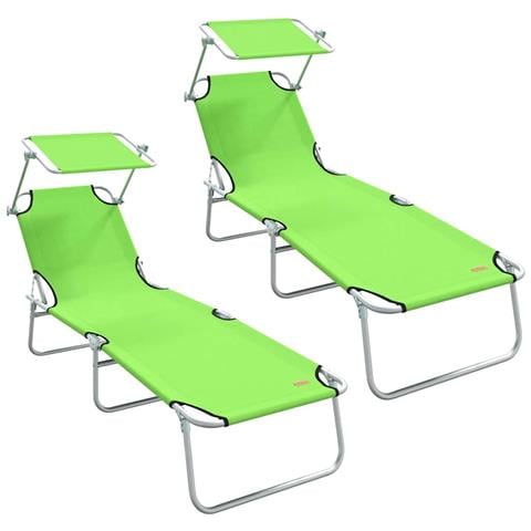 Lettini Pieghevoli 2 pcs con Tettuccio Verde Tessuto Oxford 600D - Foto 1