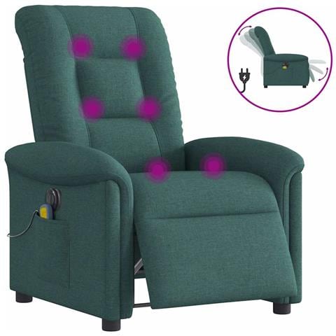 Poltrona Massaggiante Reclinabile Elettrica Verde Scuro Tessuto - Foto 1