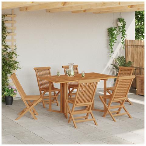 Set da pranzo da giardino 7 pezzi in legno massello di teak - Foto 2