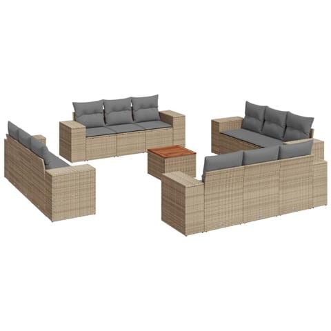 Set Divano da Giardino 13 pz con Cuscini Beige in Polyrattan - Foto 1