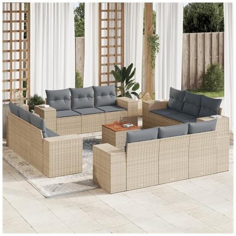 Set Divano da Giardino 13 pz con Cuscini Beige in Polyrattan - Foto 2