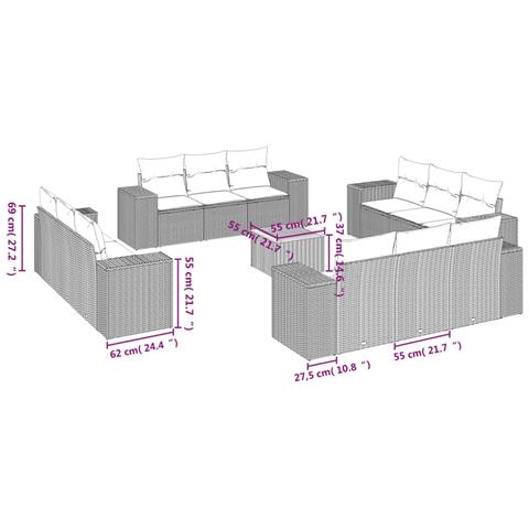 Set Divano da Giardino 13 pz con Cuscini Beige in Polyrattan - Foto 3