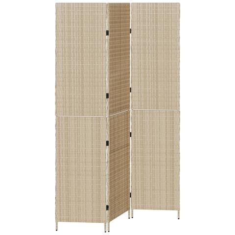 Divisorio per stanze  3 pannelli pieghevole beige 146x200 cm in poli rattan - Foto 1