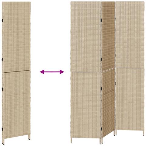 Divisorio per stanze  3 pannelli pieghevole beige 146x200 cm in poli rattan - Foto 9