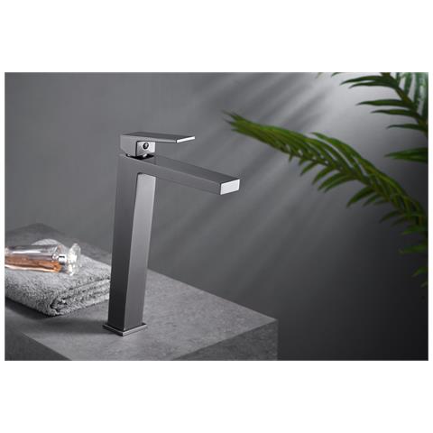 Imex Miscelatore Lavabo Alto Monocomando Black Gun Metal In Ottone Con Finitura Pvd Cartuccia Ceramica Ø26 Mm Flessibili 3-8 Design Squadrato Moderno Per Lavabi Da Appoggio – Modello Bdar025-3bgm - Foto 1