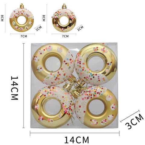 Set Di 4 Decorazioni Natalizie A Forma Di Ciambella Per Albero Di Natale Gold - Foto 3