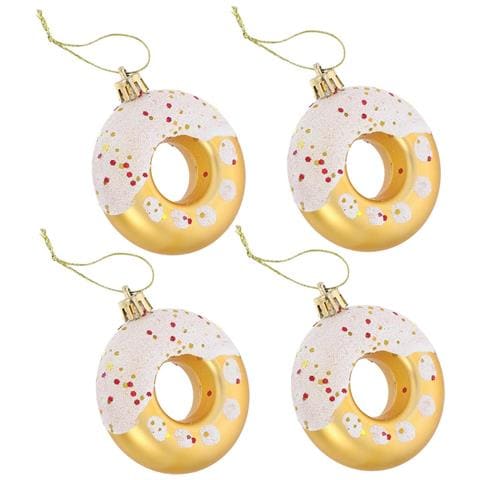 Set Di 4 Decorazioni Natalizie A Forma Di Ciambella Per Albero Di Natale Gold - Foto 1